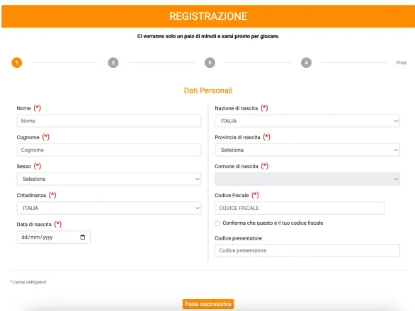 Registrazione account vincitu